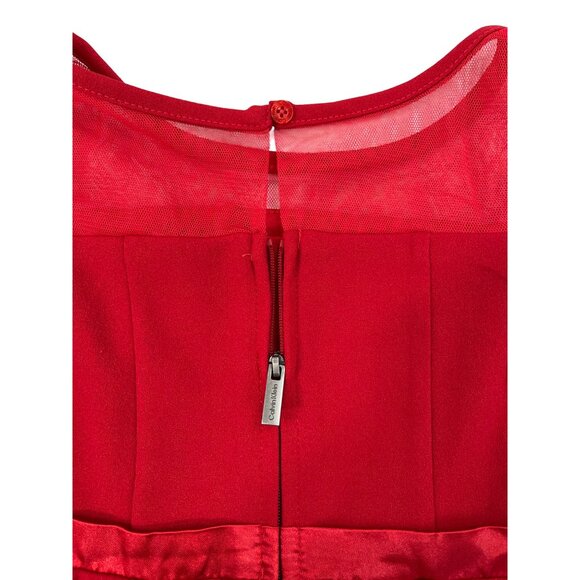 Calvin Klein Girls Red Fit & Flare Dress With Sheer Mesh Details & Bow Accent Si - Picture 6 of 11